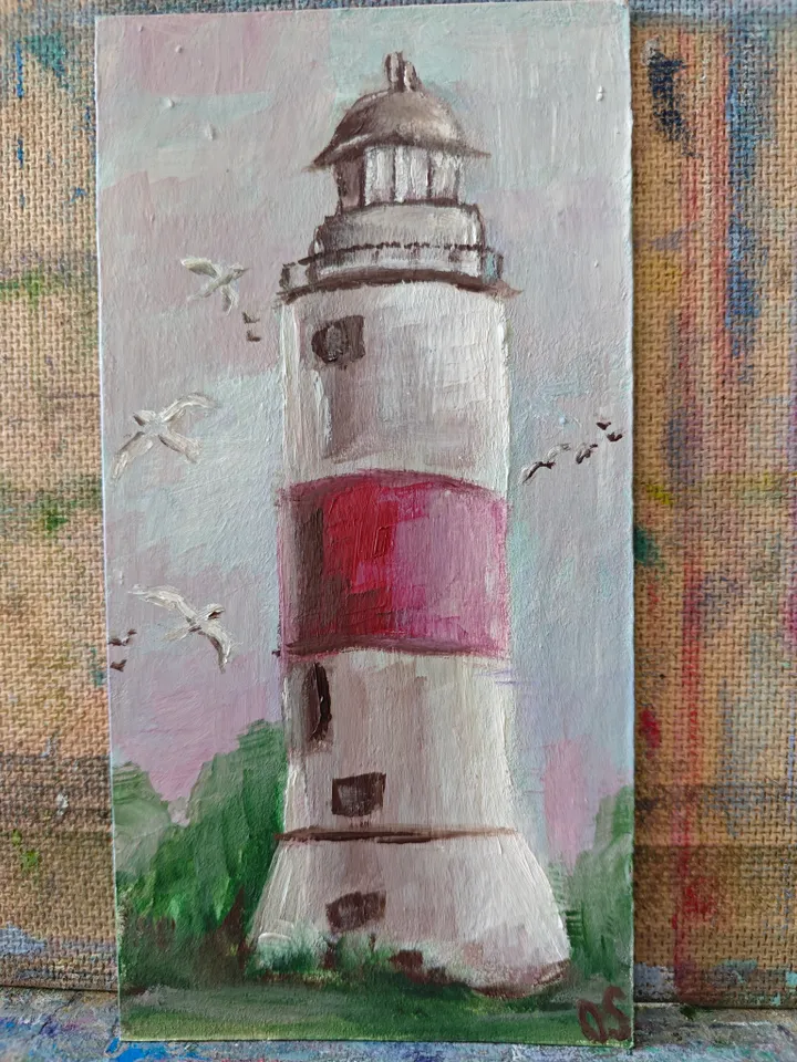 Lighthouse Original Painting Old Lighthouse Original Art Lighthouse Modern Artwork Old Lighthouse Wall Decor 4x8 inches by OlgaSokolovaArt