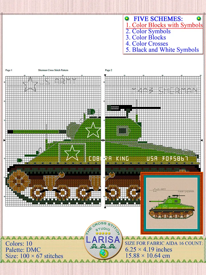 M4 Sherman Cross Stitch Pattern | Medium Tank Sherman Chart