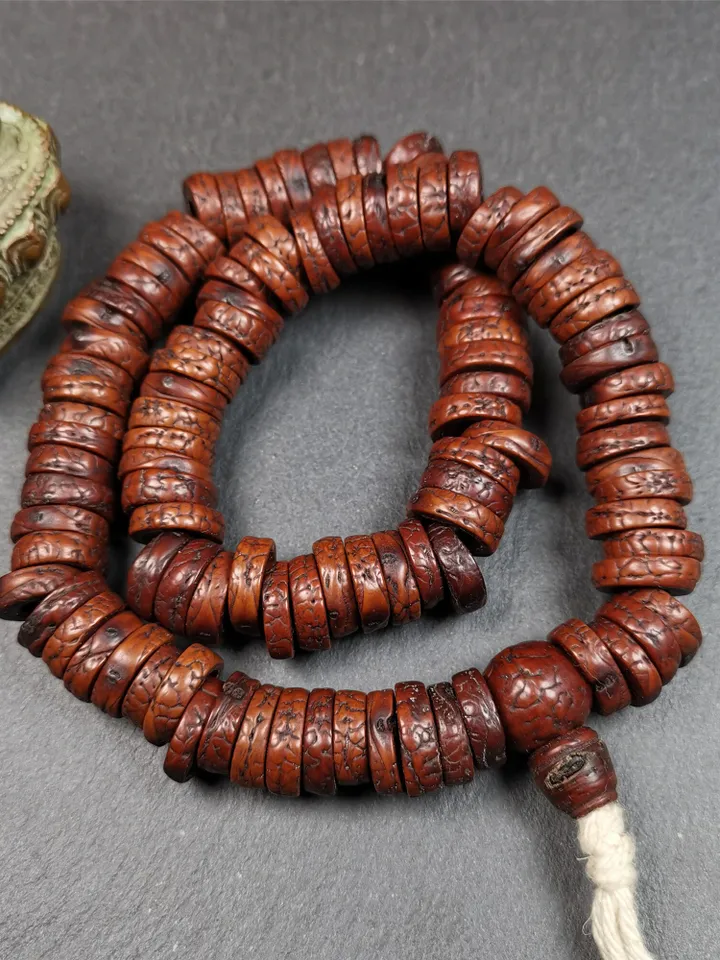 Gandhanra Antique 108 Bodhi Beads Mala,Old Prayer Beads Necklace,Diameter 14mm,Circumference 44 cm