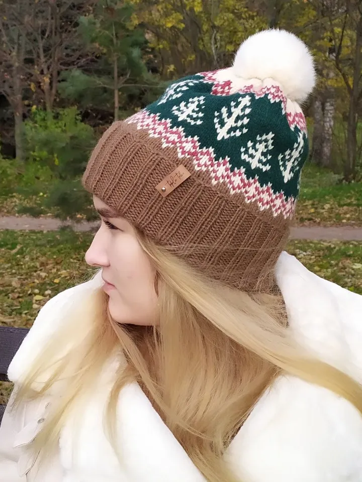 Warm womens hand-knitted hat