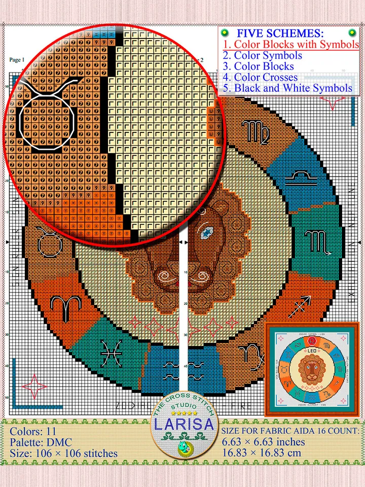 Leo Cross Stitch Pattern | Leo Zodiac Sign