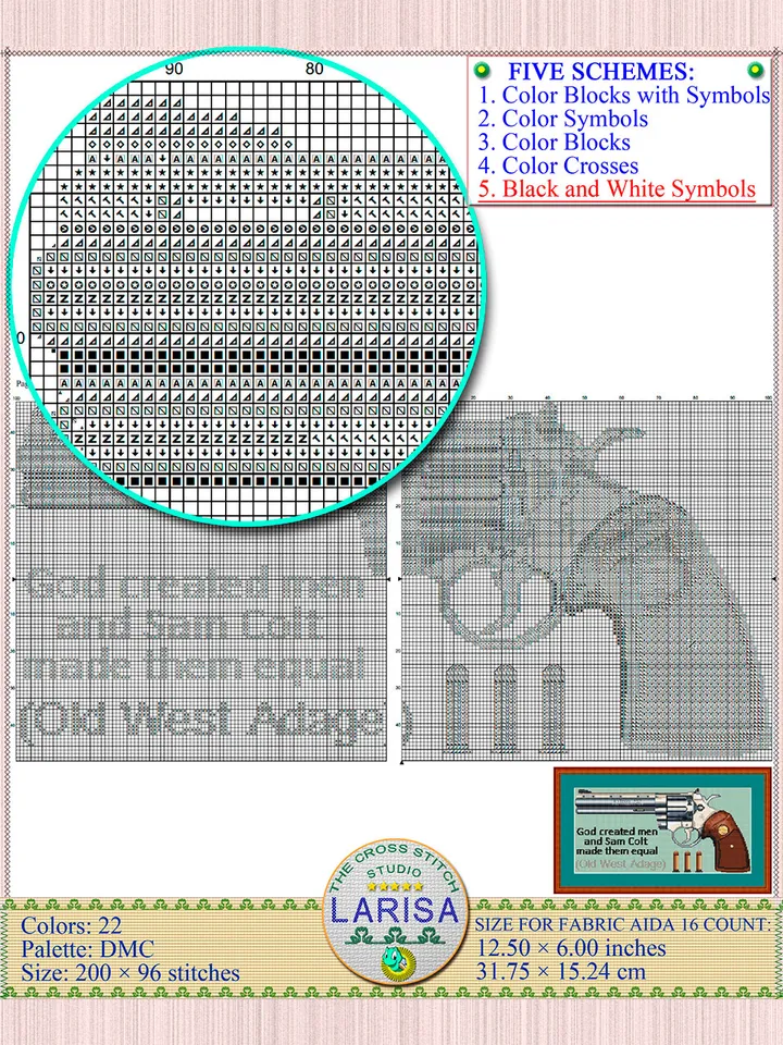 Revolver Cross Stitch Pattern | Colt Python | Pistol