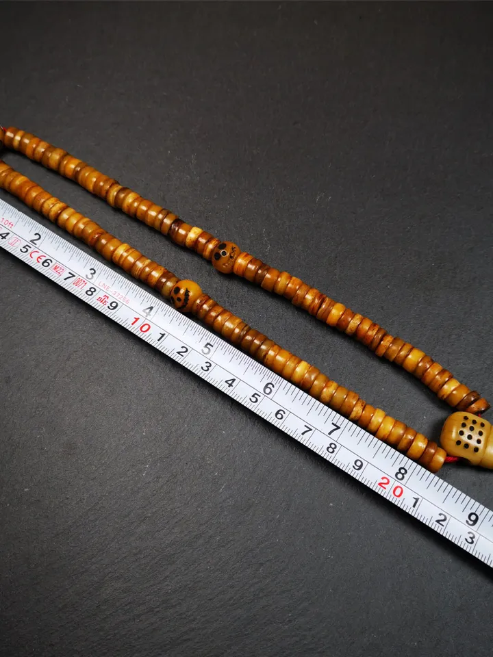 Gandhanra Old Tibetan 108 Yak Bone Mala,Prayer Beads Necklace,Rosary Beads for Meditation,Diameter 0.35", Circumference 16.5"