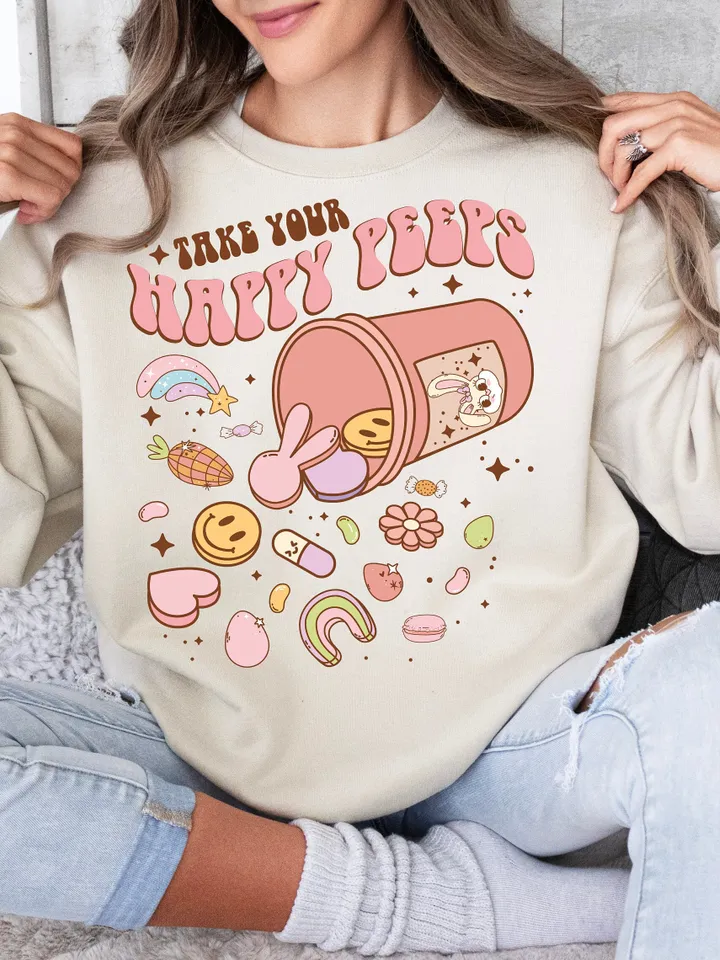 Take Your Happy Pills png, Easter PNG, Easter Day Sublimation Digital Design Download- Peeps png, Trendy Funny Easter, Groovy Bunny png
