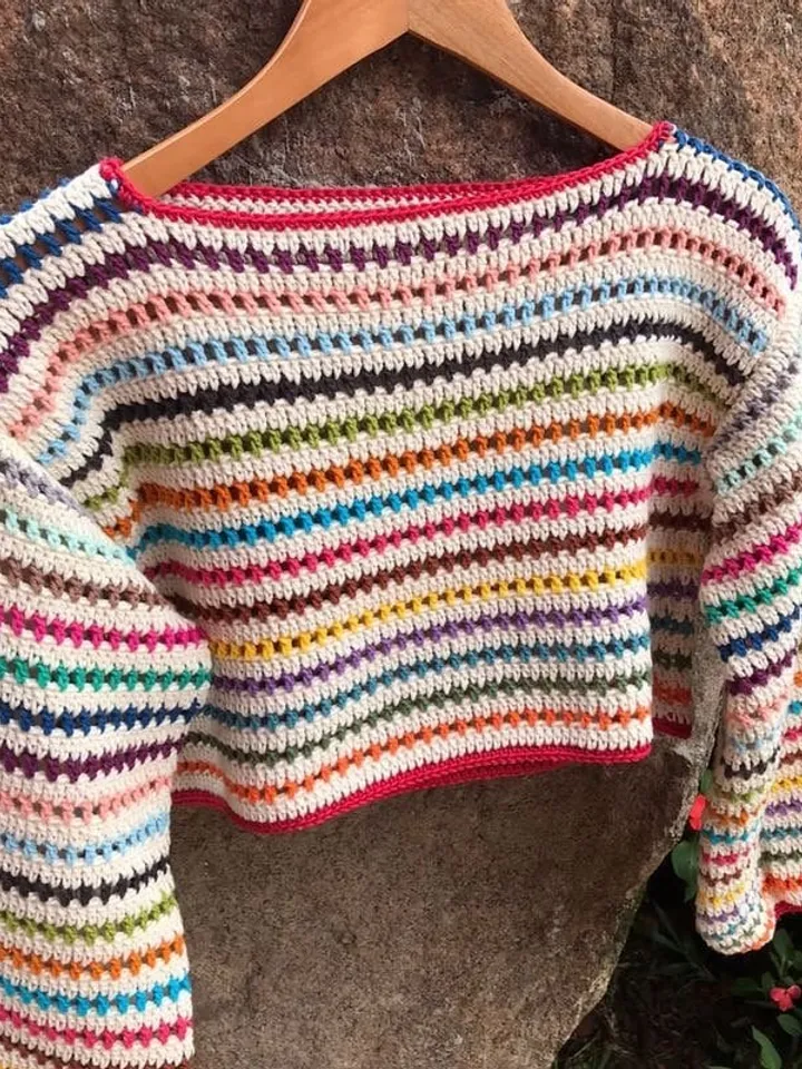 Cropped sweater crochet pattern , colorful sweater, easy sweater, beginner sweater crochet pdf