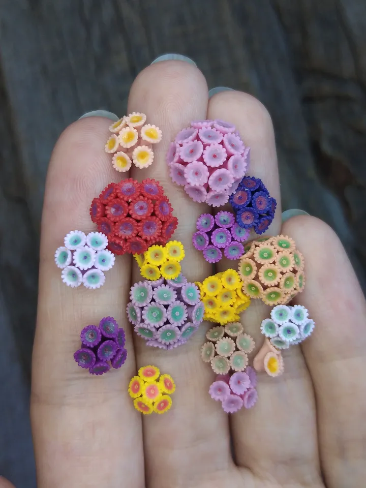 Set of miniature Zoanthus corals, tiny corals for diorama, dollhouse or resin art