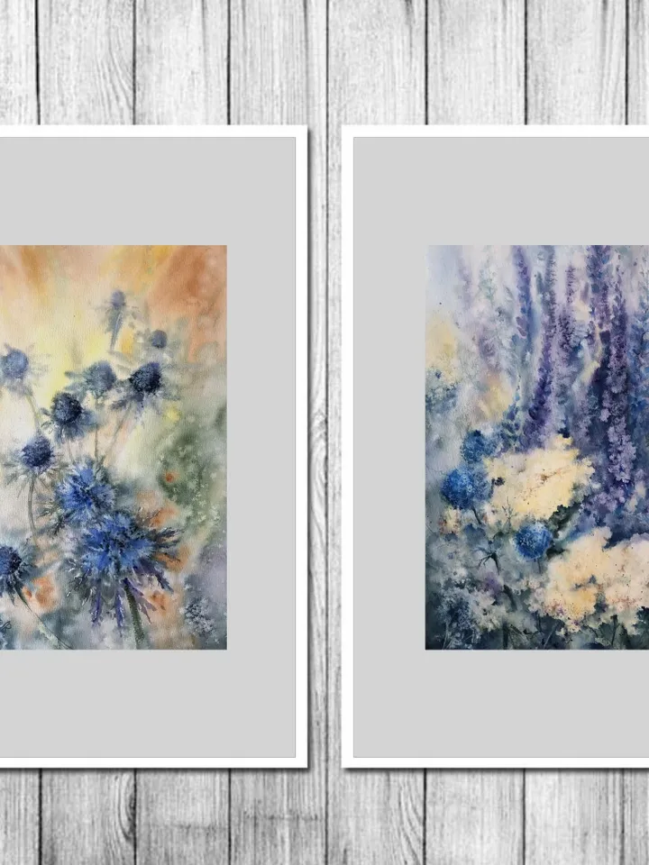Flowers Prints Wall Art Set of 2 Prints Wildflowers Painting Flowers Watercolor Painting