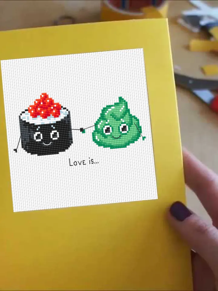 Sushi kawaii food cross stitch pattern PDF download Funny sushi cross stitch chart, Simple cross stitch for beginners, Sushi lover gift #F5