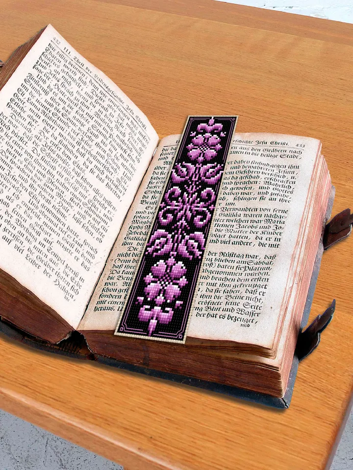 Floral ornament bookmark cross stitch pattern PDF download Modern Handmade bookmark digital PDF, Purple flowers cross stitch chart #B134