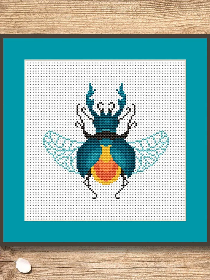The Beetle Cross Stitch Pattern, Summer Cross Stitch, Embroidery Beetle, Insect Cross Stitch Pattern, Modern Cross Stitch Pattern #anm010