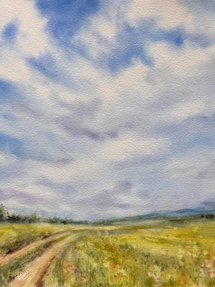 Meadow Original Painting Landscape Watercolor Painting Fields Painting