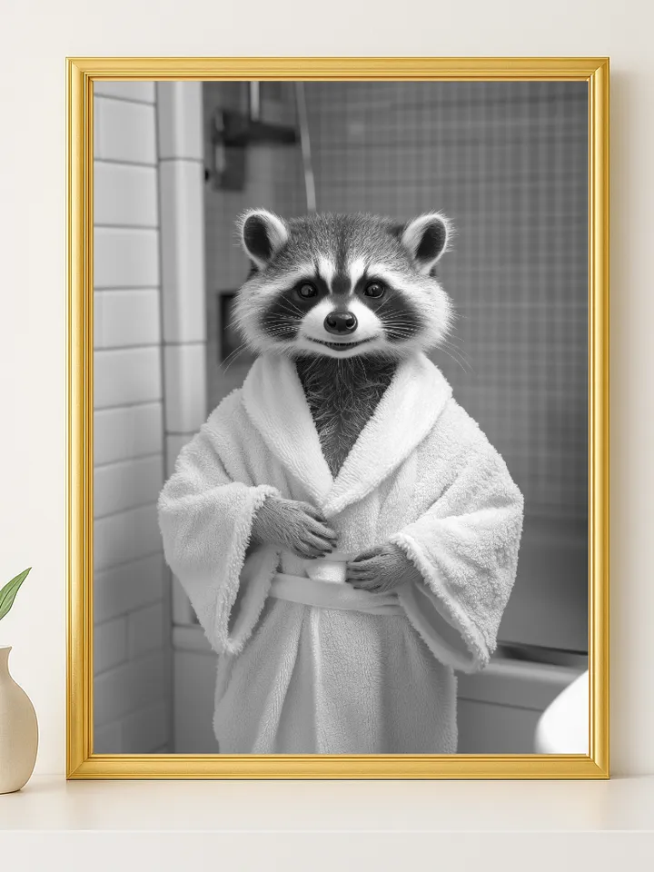 Cute Panda Bathroom Wall Art, Funny Animal in Robe Print, Whimsical Panda Decor, Adorable Nursery Digital Download