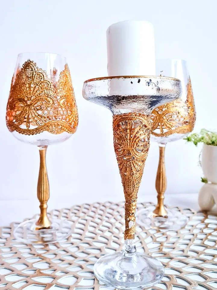Gold Glass Candle Holder Handcrafted Vintage-Inspired Glass Candle Holder