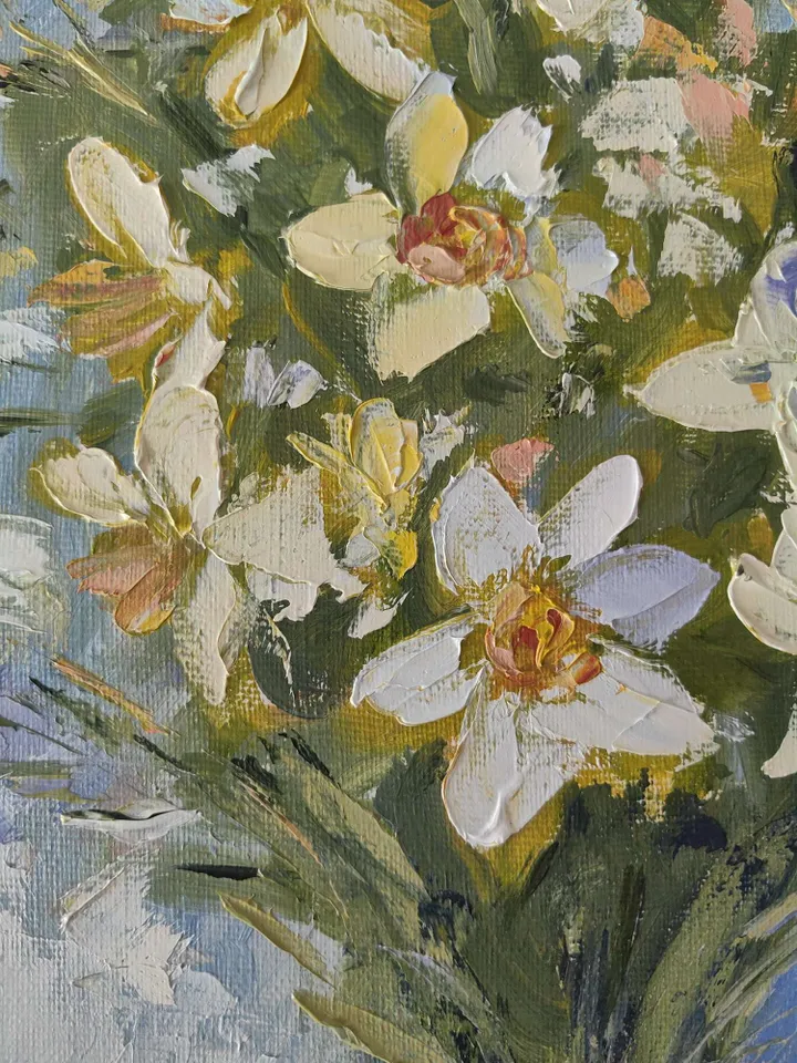 Narcissus Original Oil Panting Bouquet Of White Daffodils Wall Art