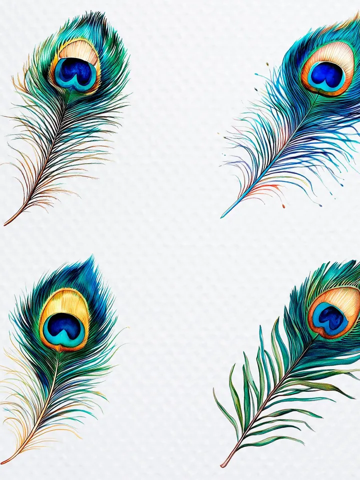 20 Peacock Feather Bundle, Gorgeous Peacock Printable Watercolor PNG Digital Clipart for sublimation, Paper craft, junk journals