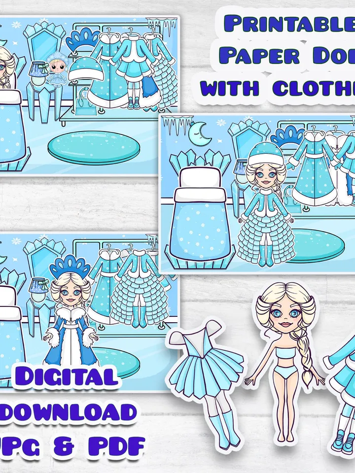 Blue Blythe paper doll clothes cut out, Printable paper doll digital PDF instant download, printable doll house, Busy book activity