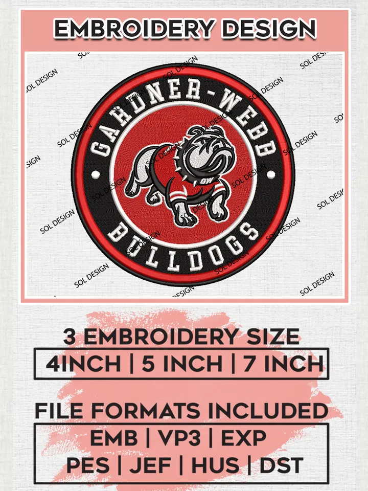 NCAA Gardner Webb Runnin Bulldogs Round Logo Embroidery, NCAA Gardner Webb Logo Embroidery files, NCAA Teams, Machine embroidery designs, Digital Download