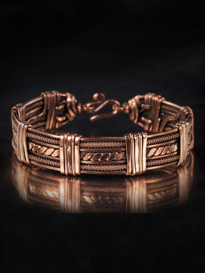 Handmade copper bracelet Unique wire wrapped metal bangle Antique style jewelry