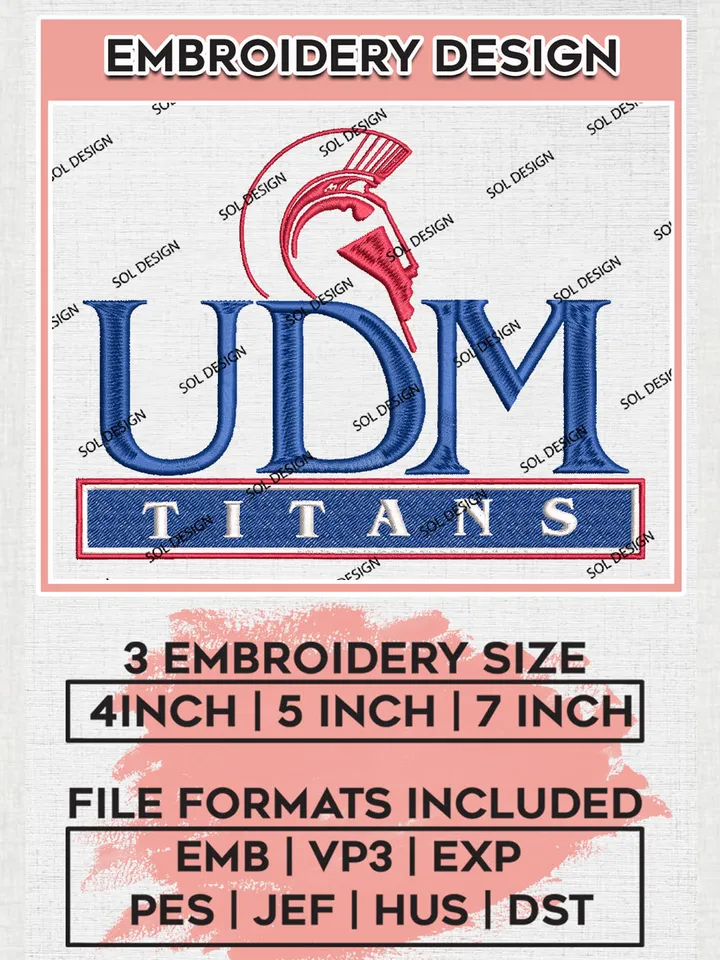 UDM Titans Football Team Logo Embroidery Design Files, NCAA Detroit Mercy Titans Machine Embroidery, NCAA Teams, Game Day, 3 sizes, NCAA Machine embroidery designs, Digital Download