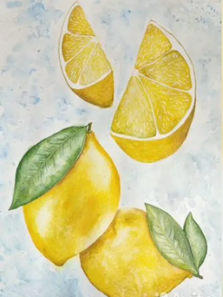Framed painting under glass "Lemons", watercolor, size 42x59 cm