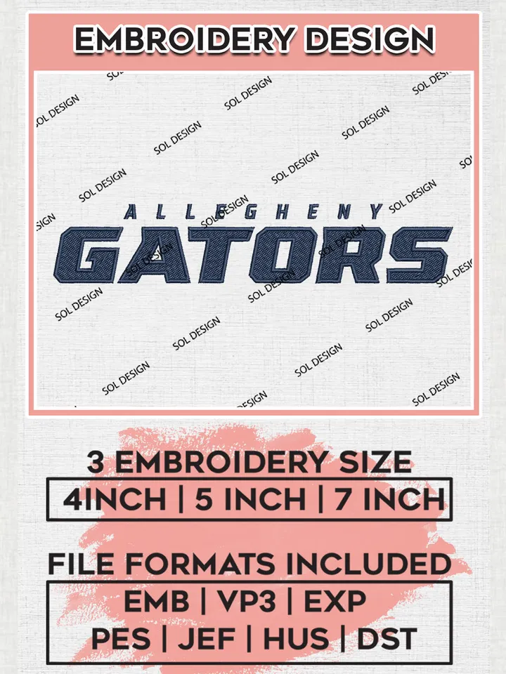 Allegheny Gators NCAA Team Word Logo Embroidery Design Files, NCAA Allegheny Gators Machine Embroidery, NCAA Teams, 3 sizes, NCAA Machine embroidery designs, Digital Download