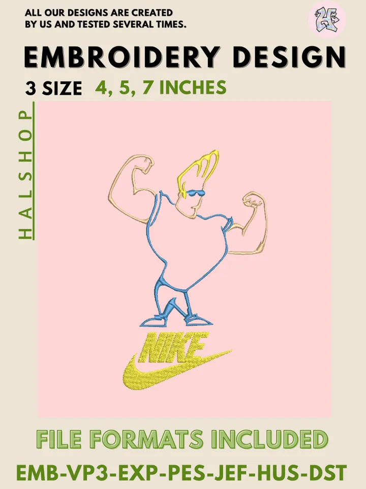 ohnny Bravo x Nike Machine Embroidery Design – Cartoon Character Digital Embroidery File 💪