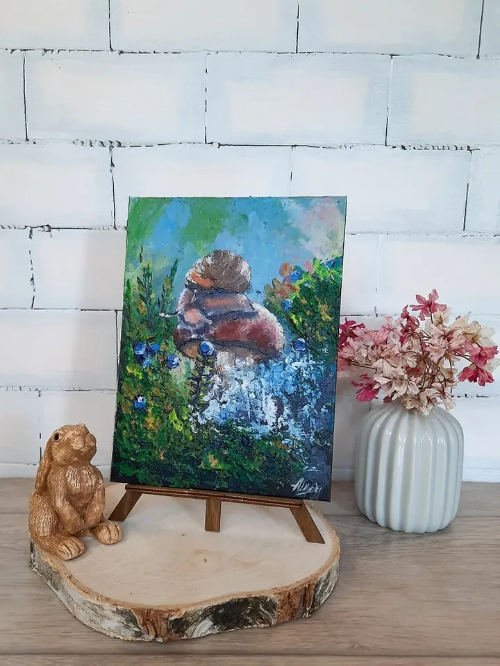 Snail painting Original acrylic painting Mushroom painting Forest landscape art