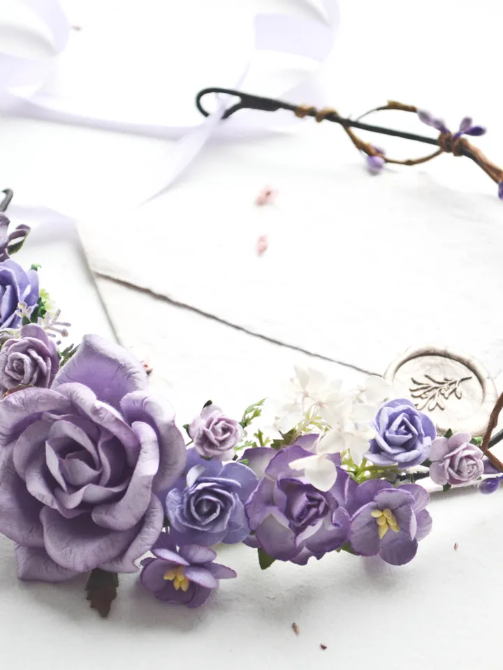 Lavender crown, Purple flower crown, Rustic flower crown, Bridesmaid crown, Purple headband, Lilac flower crown