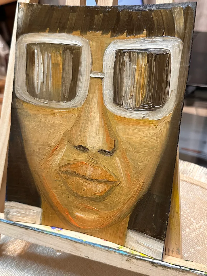 Oil Painting Abstract Portrait of a Young Man with Glasses Male Art People Cardboard 8x6 inches 20 x15 cm Miniature Modern Art Abstraction Unframed Wall Decor