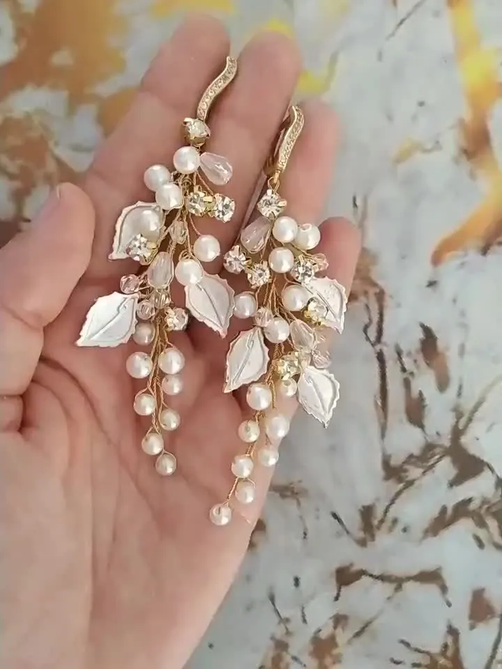 Silver | Gold | Rose Gold Laurel Wedding Earrings, Boho Wedding Earrings | Jewelry, Boho Bridal Earrings, Chandelier Statement Earrings