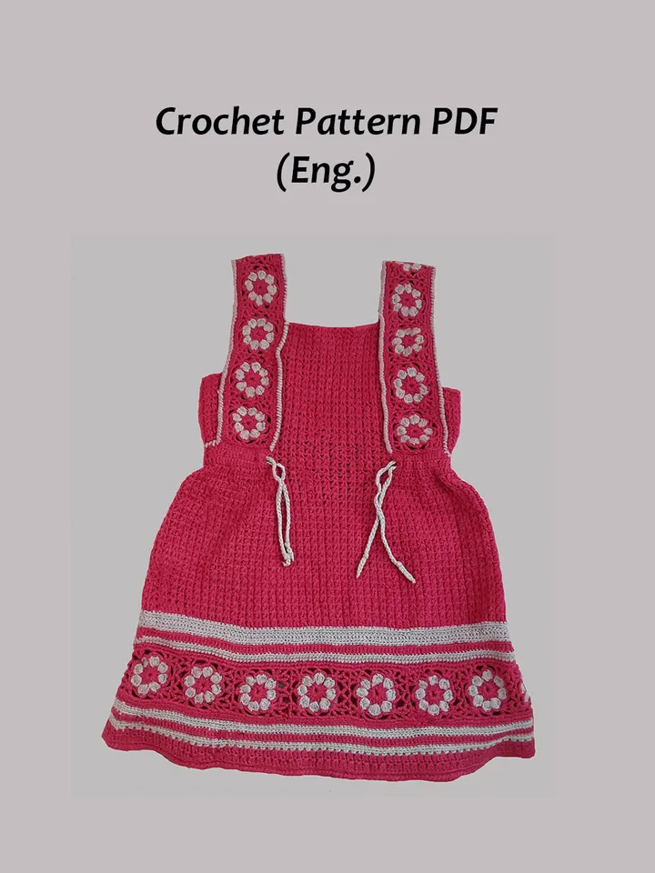 Crochet Toddler Dress Pattern, Crochet Red Sarafan with flowers, crochet pattern for toddler dress, crochet toddler clothes, crochet toddler sundress pattern, crochet toddler dress tutorial pattern in English, crochet Baby Dress PDF file