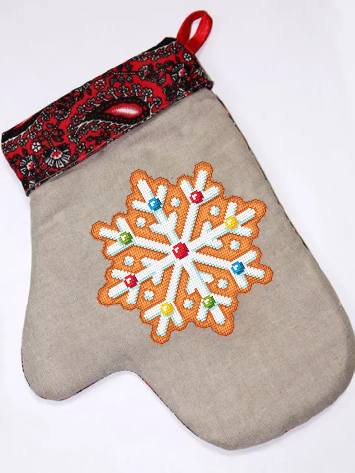 Gingerbread snowflake cross stitch pattern download PDF, Christmas gingerbread cross stitch chart, Small Christmas pattern digital PDF #N90