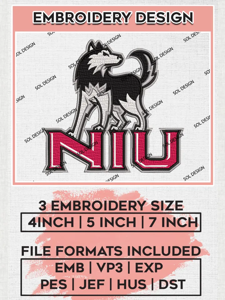 NCAA NIU Huskies College Football Team Mascot Logo embroidery designs, NCAA Northern Illinois Huskies Logo Machine embroidery designs, NCAA Team Logo embroidery designs, NCAA Game Day Machine embroidery designs, Digital Download