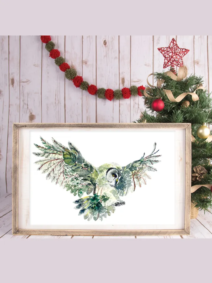 Owl Art Print, Printable Instant Download, Watercolor Print, Wild Animal, Wall Decor, Prints Wall Art, Green Nature Eco