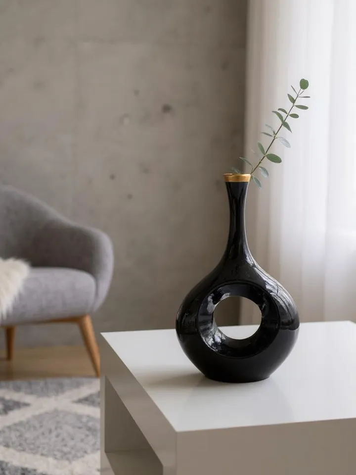 Handcrafted Aestetic Vase For Flowers or Home Decor | Elegant Black and Gold Hand-Painted Vase For Livingroom, Home Decor