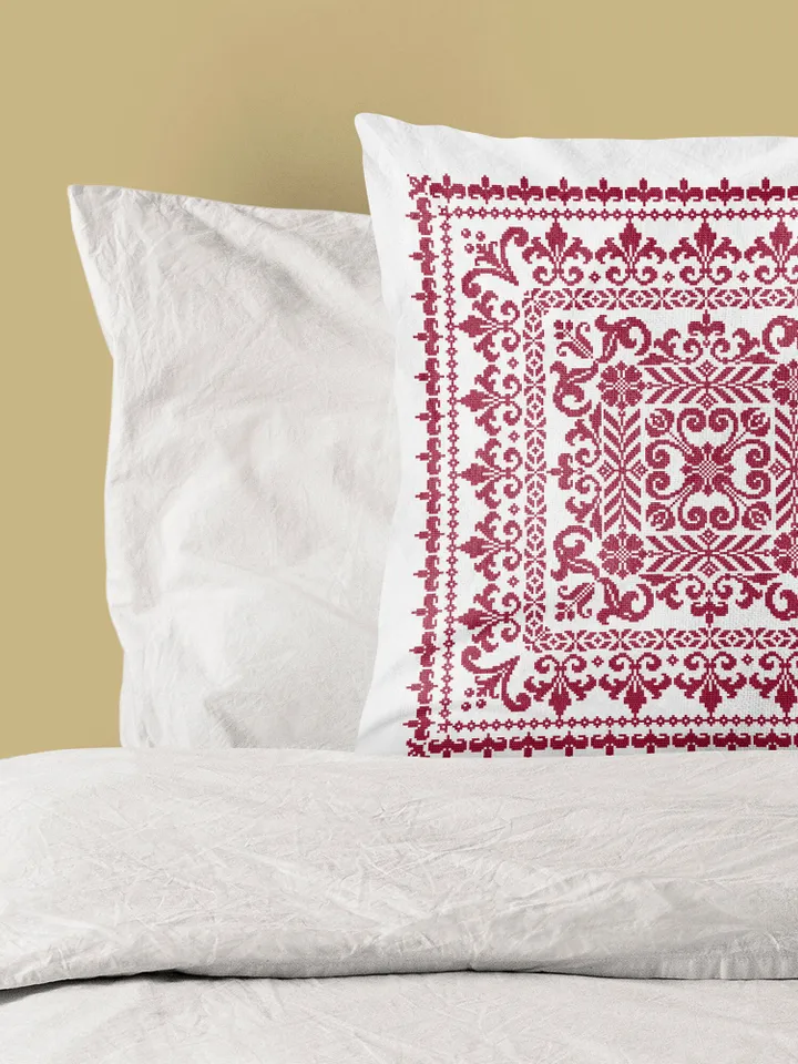 Square mandala cross stitch pattern PDF download, Floral ornament pattern for cross stitch pillow, Carpet counted cross stitch sampler #M202