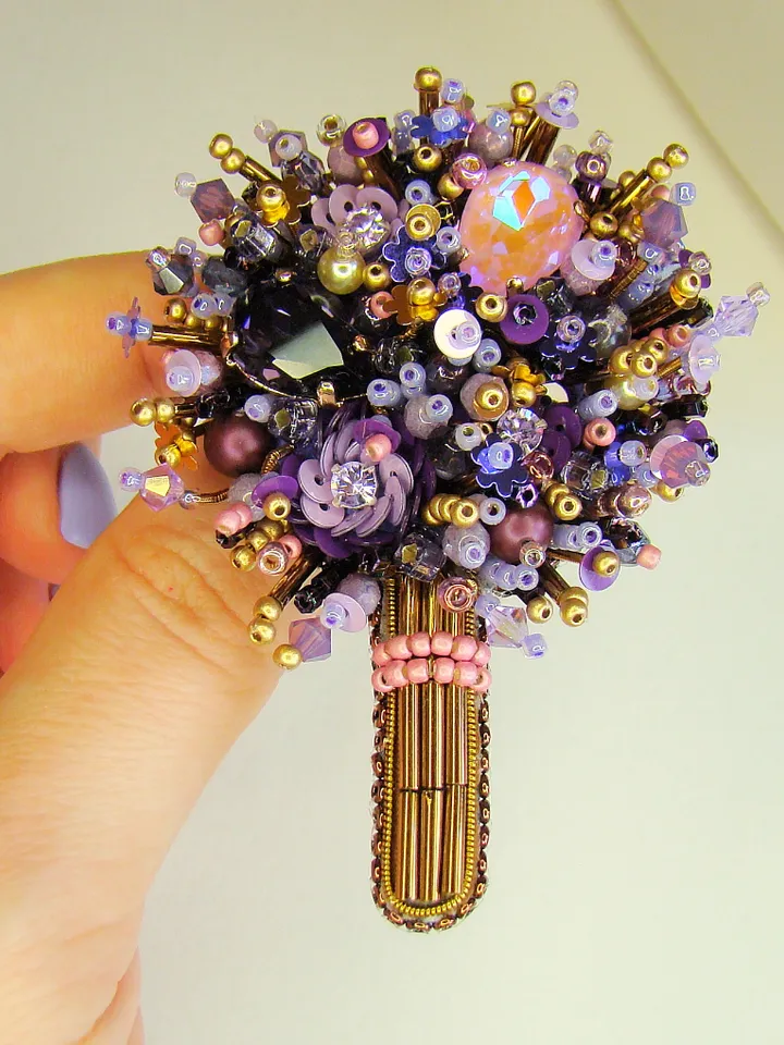 Brooch Bouquet, beaded brooch, flower embroidered, gift ideas