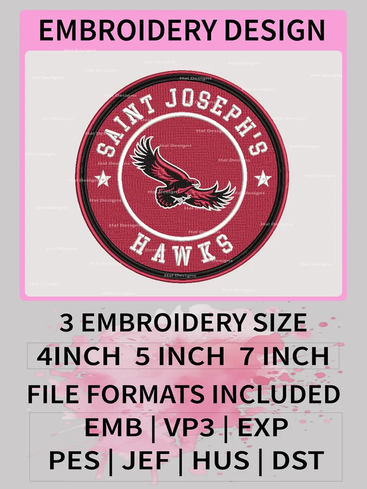 NCAA Saint Joseph's Hawks Embroidery Files – NCAA College Team Logo, Digital Machine Embroidery Designs