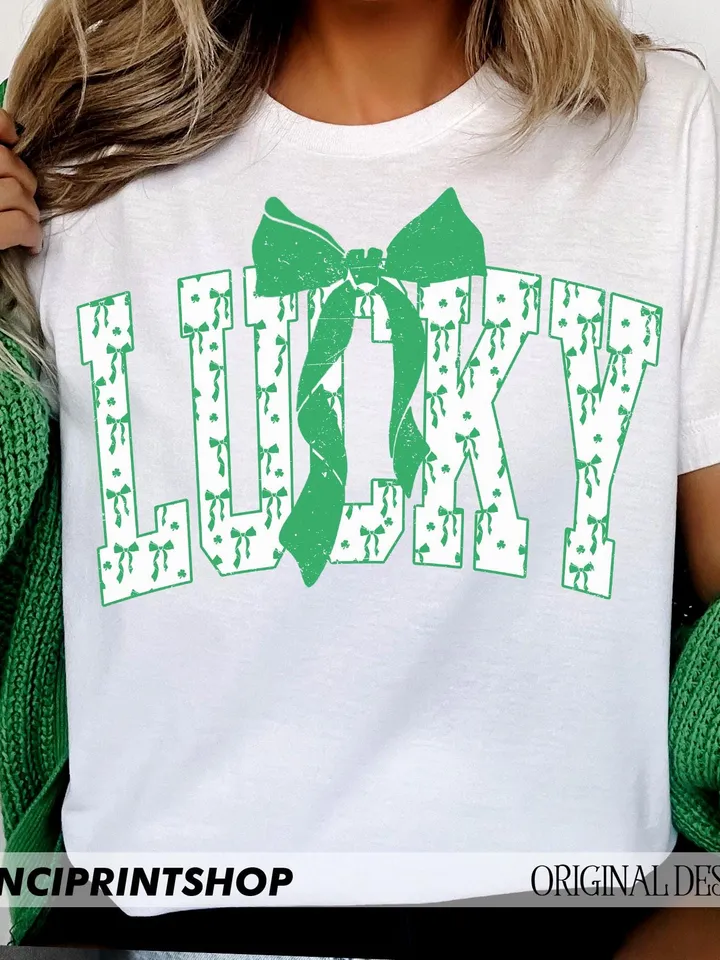 Coquette Lucky png, Bow Lucky png, Varsity Lucky png, Green Bow png, St Patrick's Day PNG, Coquette St Patrick's Day PNG, Lucky, Green Day