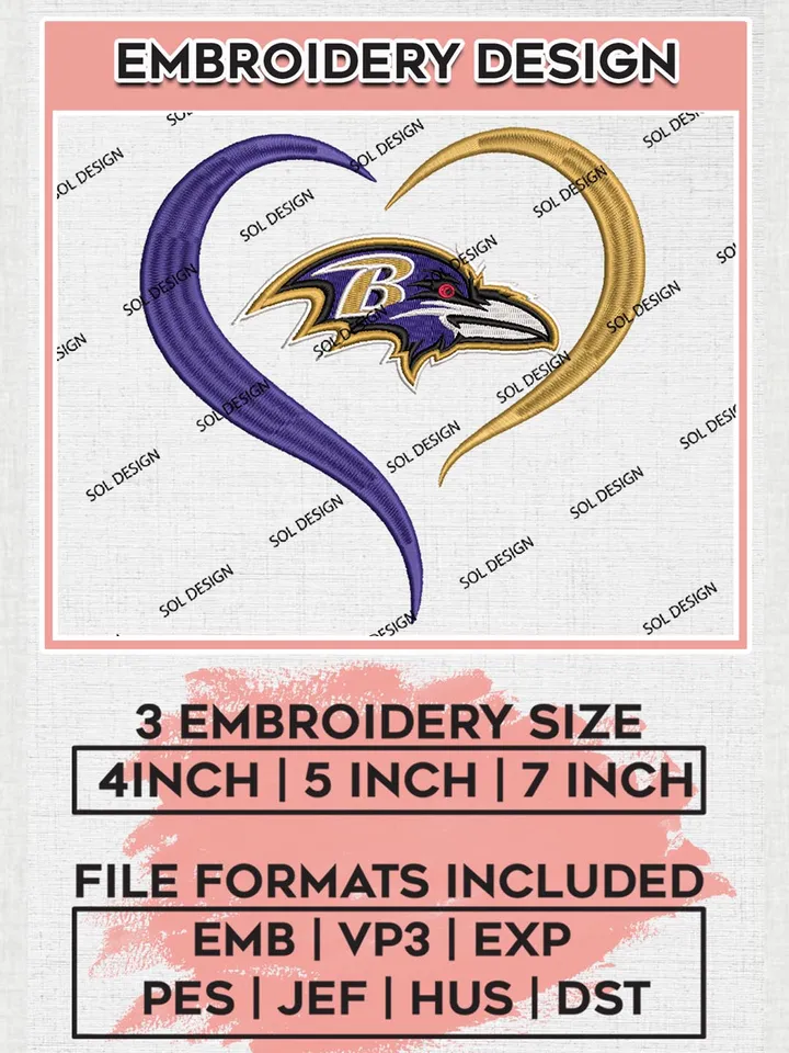 Baltimore Ravens Logo Embroidery Design Files, NFL Ravens, NFL Embroidery Designs, NFL Baltimore Ravens Machine Embroidery Design, Digital Download