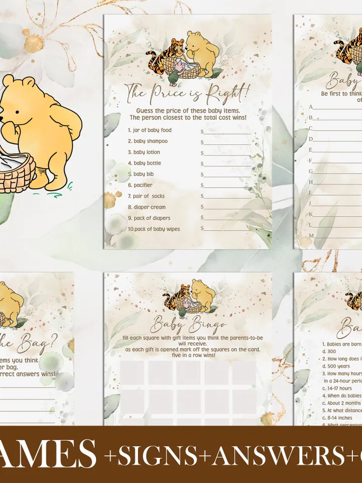Winnie the Pooh Baby Shower Games; Winnie the Pooh Inspired; Printable Pooh Baby Shower Party Games; Honey Bear Shower Games; Wb1
