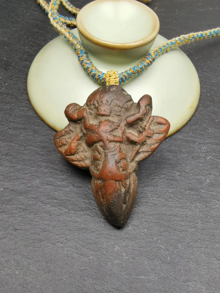 Gandhanra Old Tibetan Tsa Tsa Statue, Vajrakilaya Phurba Amulet Pendant,Buddhist Protector Deity,50 Years Old