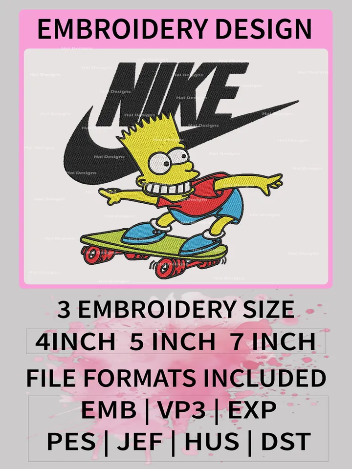 Nike x Bart Skateboard Embroidery Designs – Bart Simpson Streetwear Machine Embroidery Files 🛹✔️💛