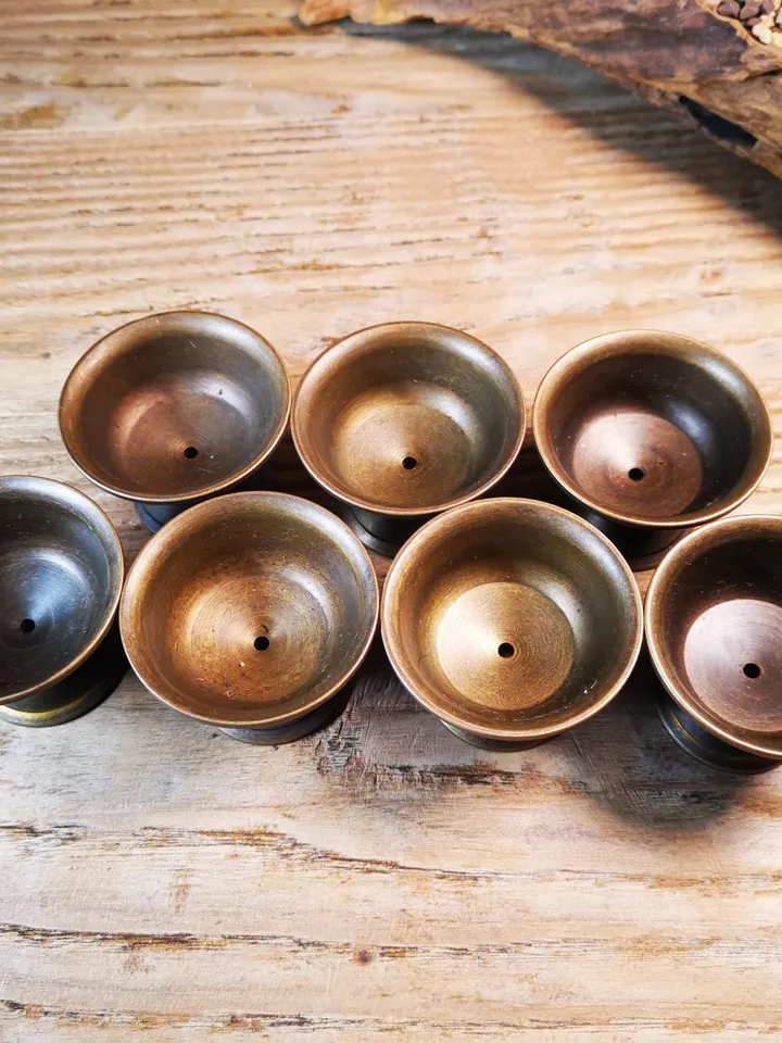 Gandhanra Handmade Tibetan Buddhist Offering Butter Lamps,Made of Red Copper,1 Set of 7 Lamps