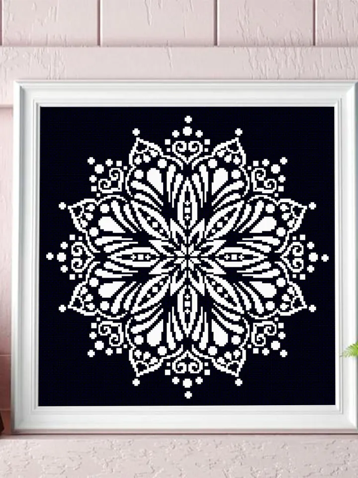 Monochrome mandala cross stitch pattern download PDF Flower mandala digital Modern beginner stitch Floral ornament cross stitch chart #M173