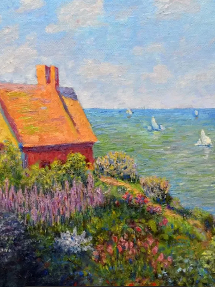 Oil painting, “House on the shore”, size 50x40cm