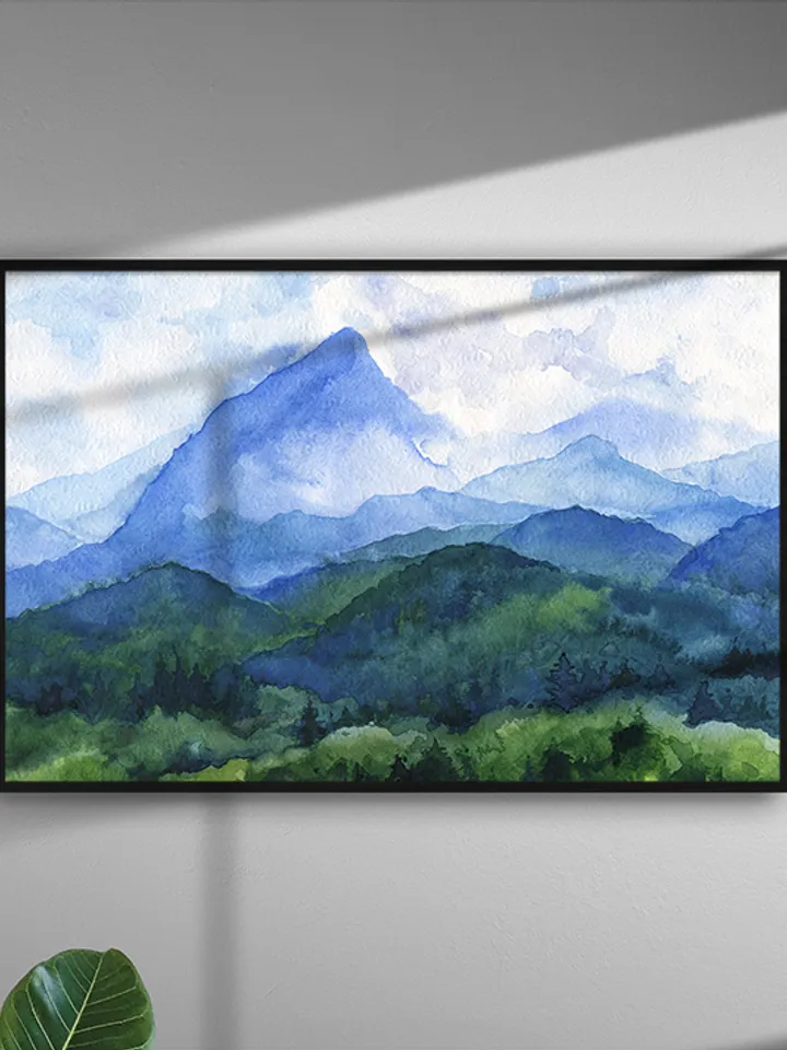 Watercolor poster with mountains, Watercolor digital file, Printable, Art poster, Blue-green landscape, Art print