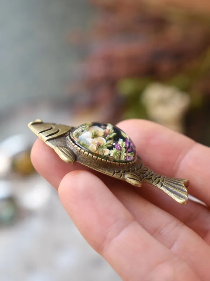 Real Flower Brooch. Brooch-fish with wildflowers in resin. Summer Brooch.