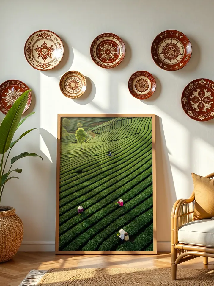 Vietnam Landscape Print | Asian Nature Wall Decor | Minimalist Green Poster | Asian Landscape Print | Vietnam Tea Garden Poster | Digital