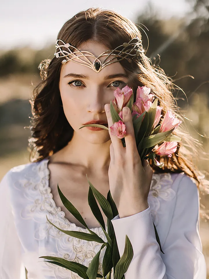 Tiara for wood nymph from branches and leaves Crown of Forest dryad Silver diadem, fantasy fairy elven Princess Palurien